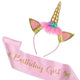Birthday Girl Silk Sash & Unicorn Headband