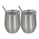 2Pcs/set Stainless Steel 12oz  Wine Tumbler With Lid + Straw + Cleaning Brush