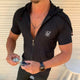 Popular Men's Short Sleeve Hooded Zippered shirt
