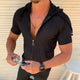 Popular Men's Short Sleeve Hooded Zippered shirt