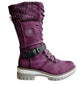 2022 Women Winter Buckle Lace Knitted Mid-calf Boots